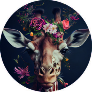 Muurcirkel - Giraffe met bloemen