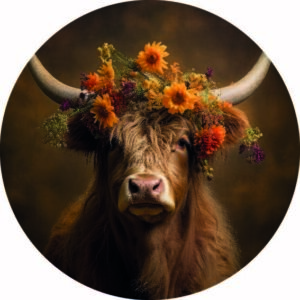 Muurcirkel - Highlander met bloemen