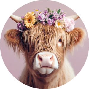 Muurcirkel - Baby Highlander Pink Flowers