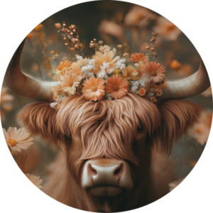 Muurcirkel - Cow with Flowers