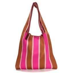 Shopper Lois - Camel/lichtroze/fuchsia streep
